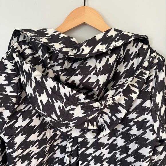 Kate Spade Houndstooth Raincoat Pink Lining Black White Trench Jacket Size Med - Picture 14 of 16